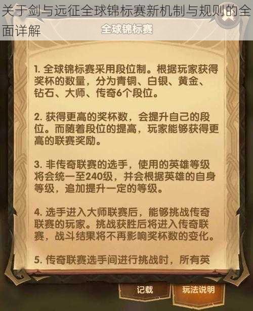 关于剑与远征全球锦标赛新机制与规则的全面详解