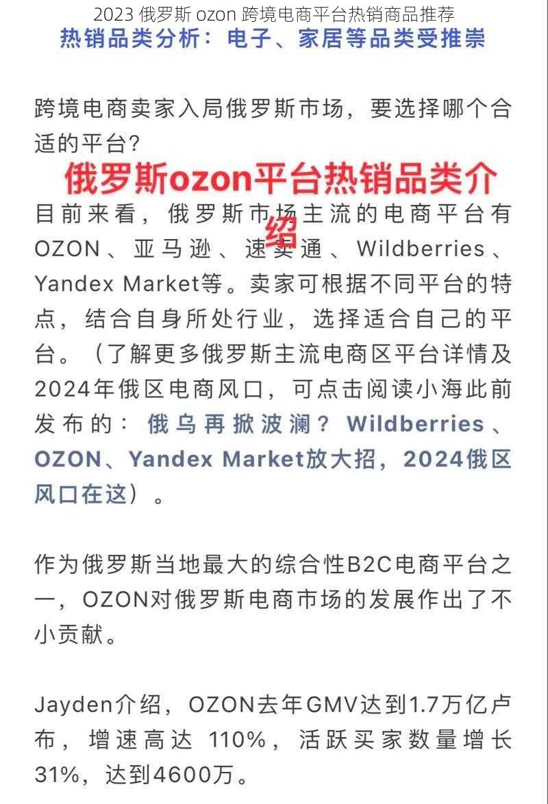 2023 俄罗斯 ozon 跨境电商平台热销商品推荐