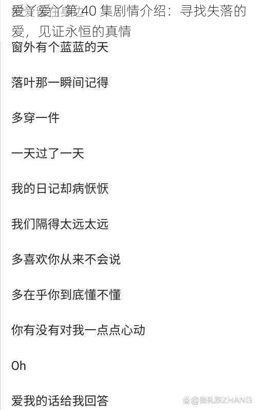 爱丫爱丫第 40 集剧情介绍：寻找失落的爱，见证永恒的真情