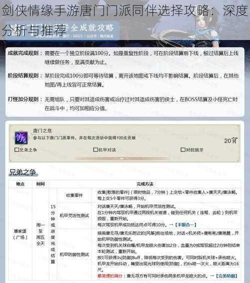 剑侠情缘手游唐门门派同伴选择攻略：深度分析与推荐